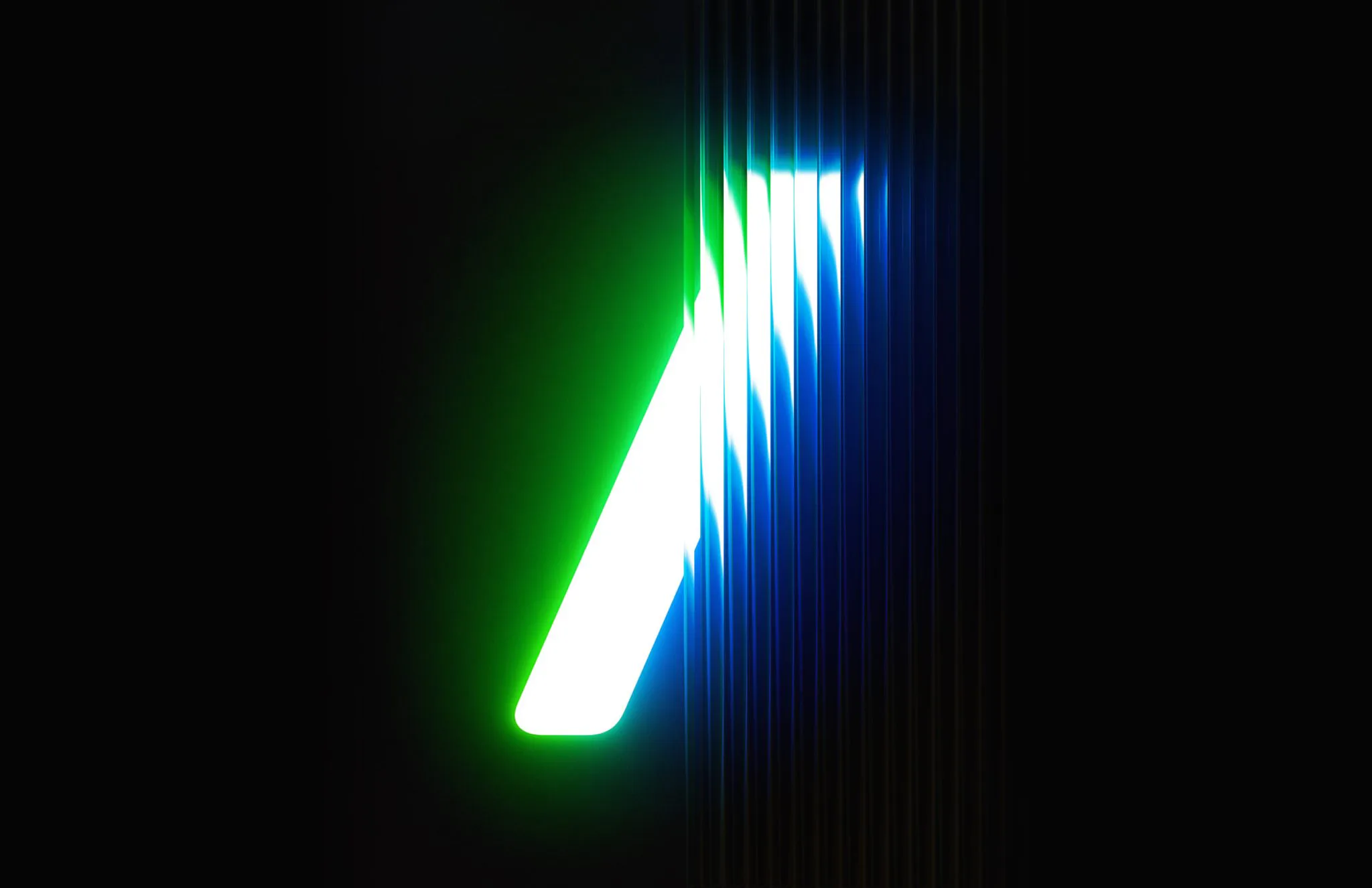 Pipeline Flow key visual with illuminated green and blue dimensional bars.