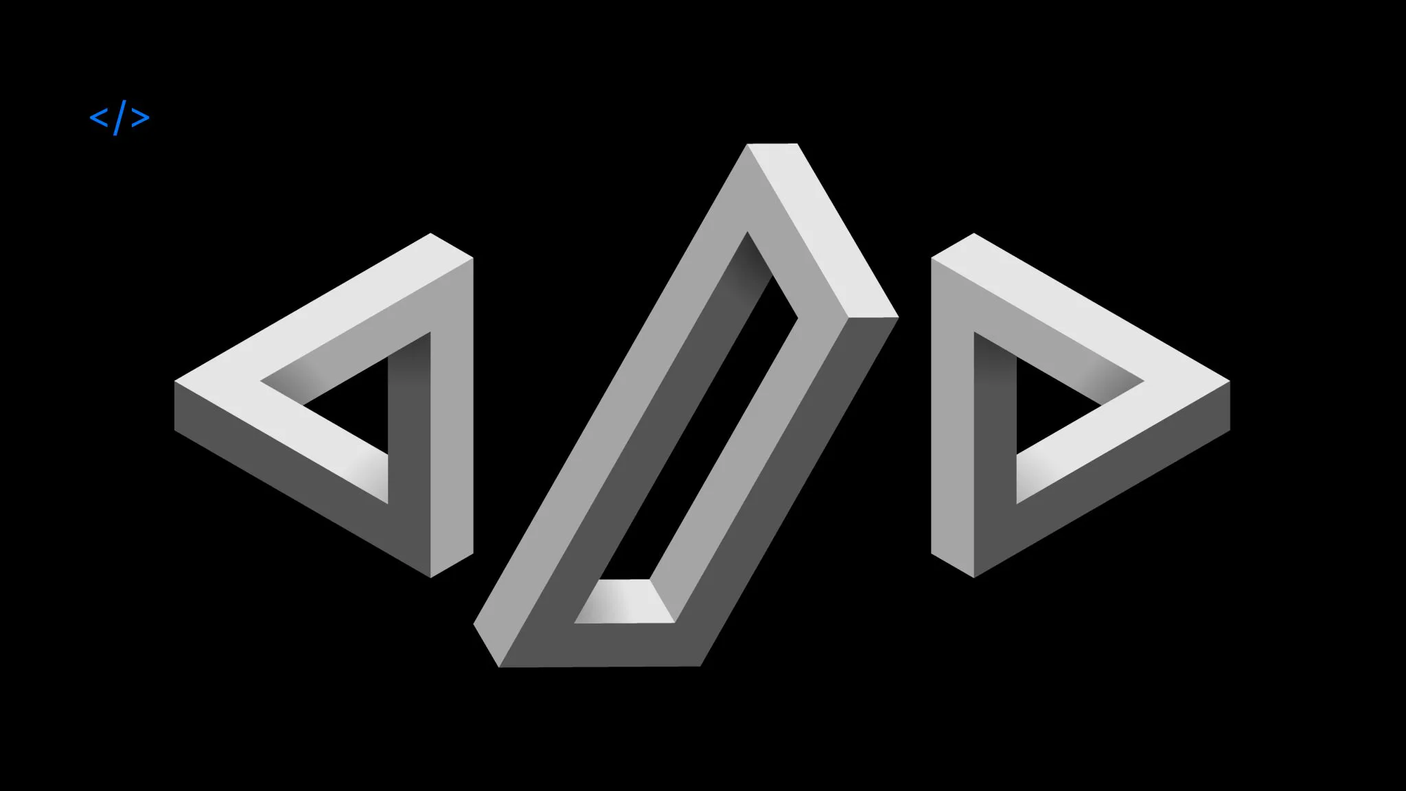 Impossible Figures concept built from metallic developer symbols.