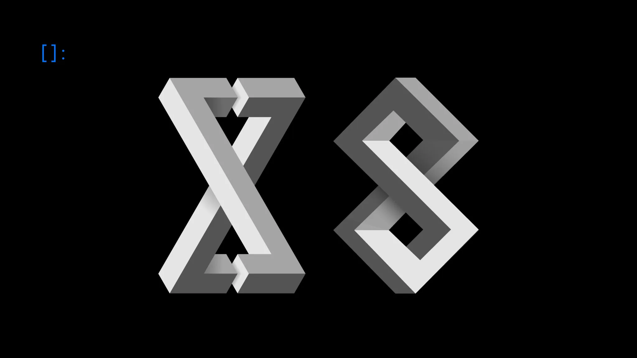 Metallic impossible figure study based on developer glyphs.