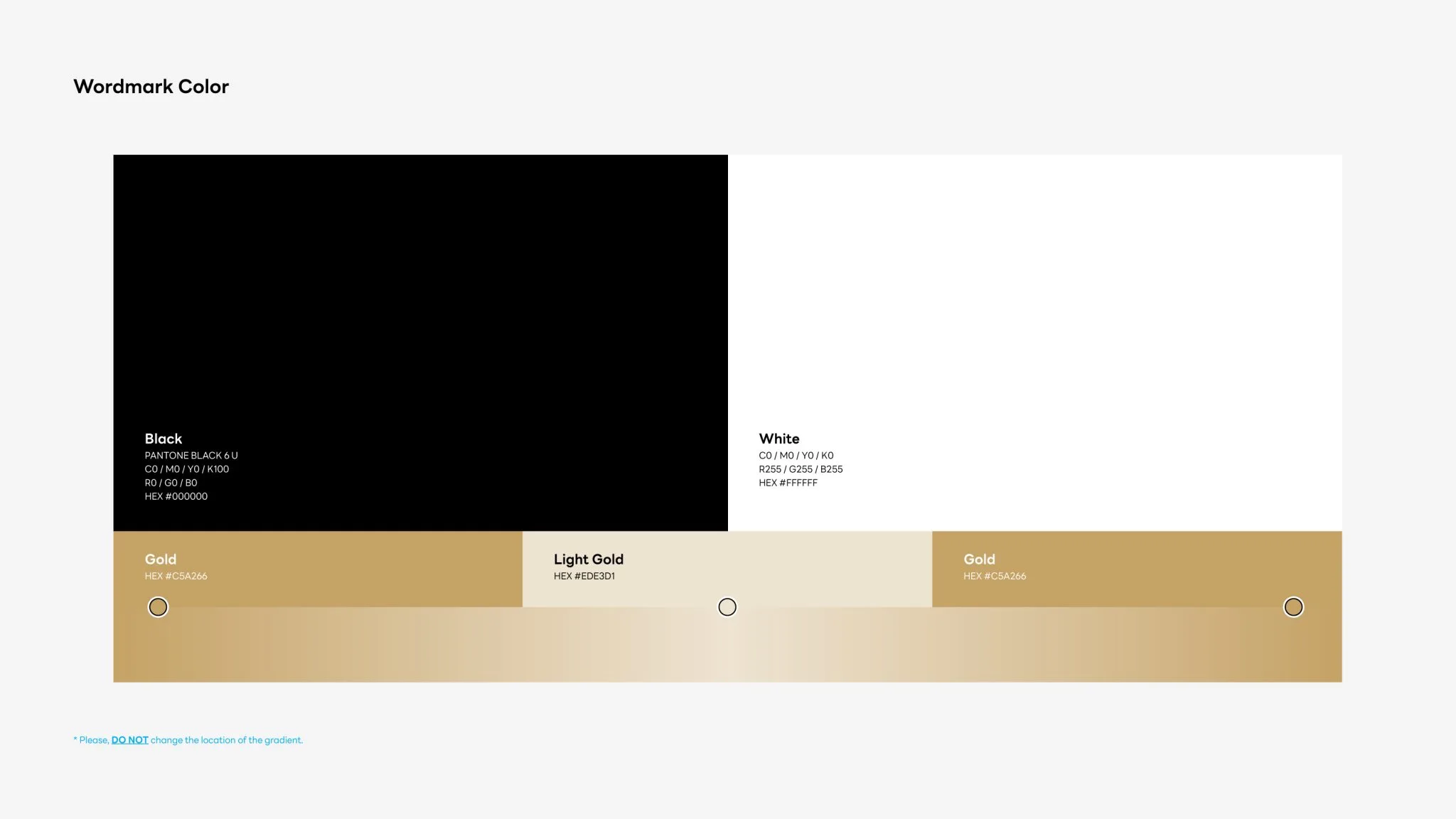 Awards identity colour palette in black, white and gold.