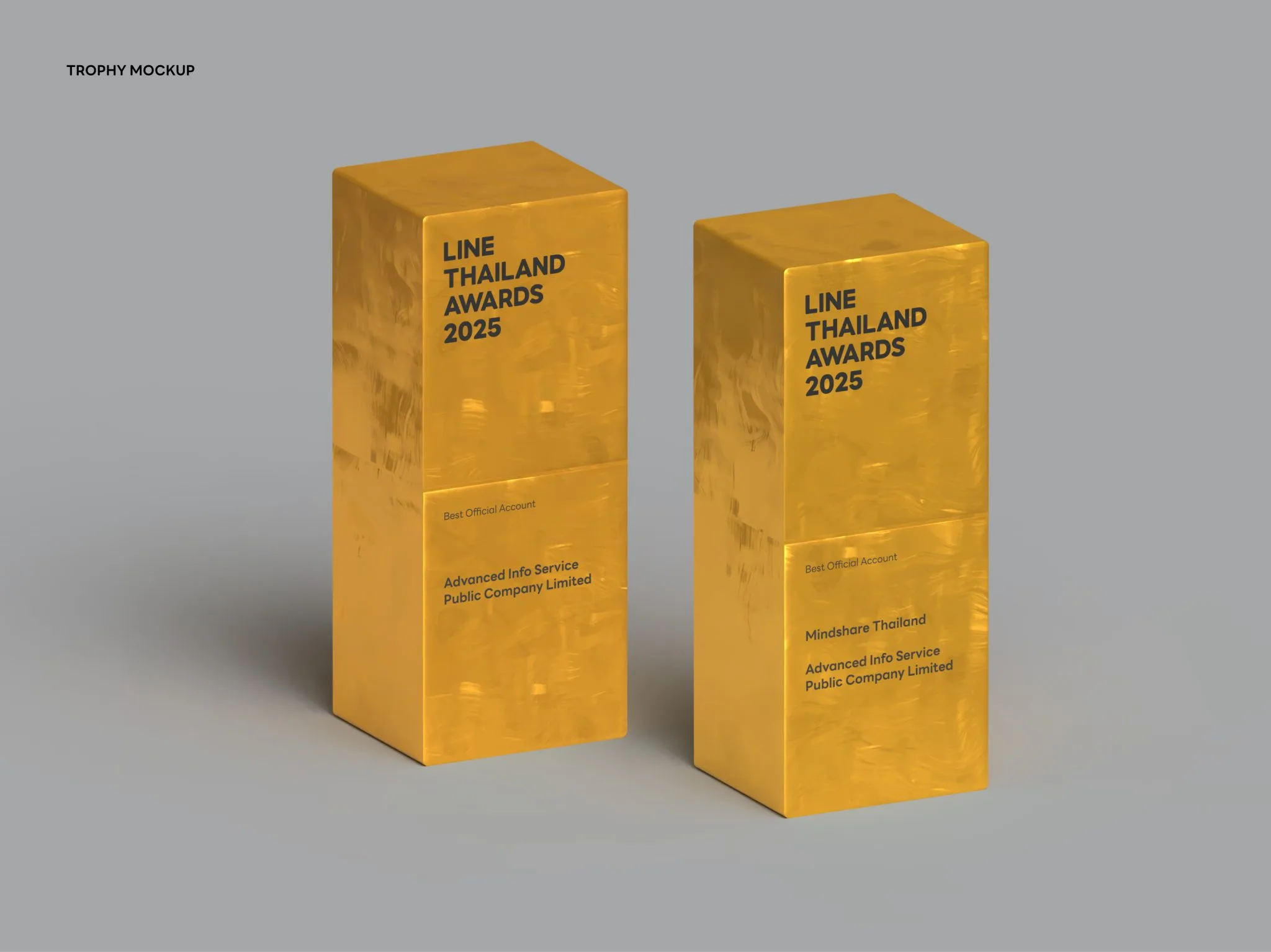Gold LINE Thailand Awards trophies shown as physical objects.
